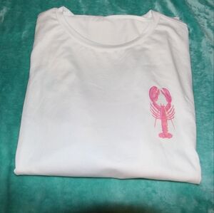 White T-Shirt with Pink Lobster Design